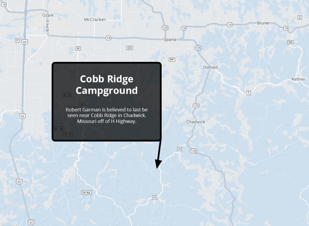 Screenshot of map showing the location of Cobb Ridge where Robert Garman may have been seen last